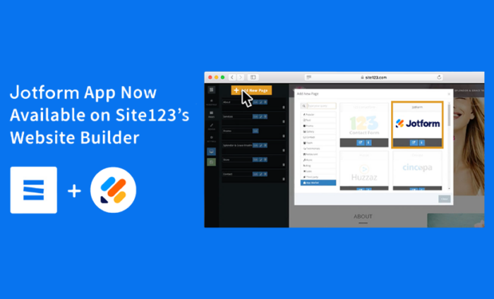 Jotform App Now Available on SITE123’s Website Builder