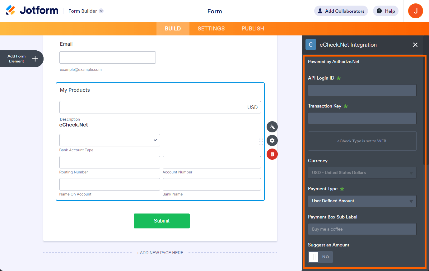 How to Integrate eCheck.Net With Jotform?