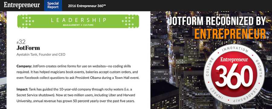 Jotform Named One of The Best Privately-Owned Companies in America