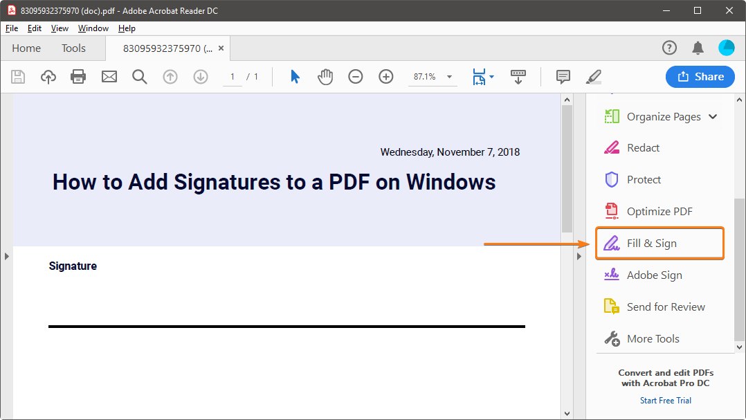 create fillable pdf with signature
