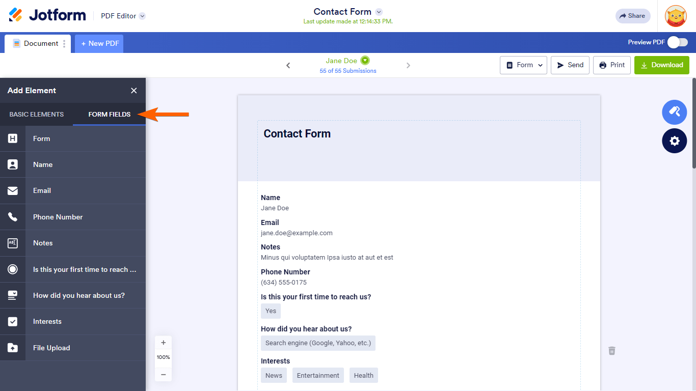 Steps to add elements in Jotform PDF Editor