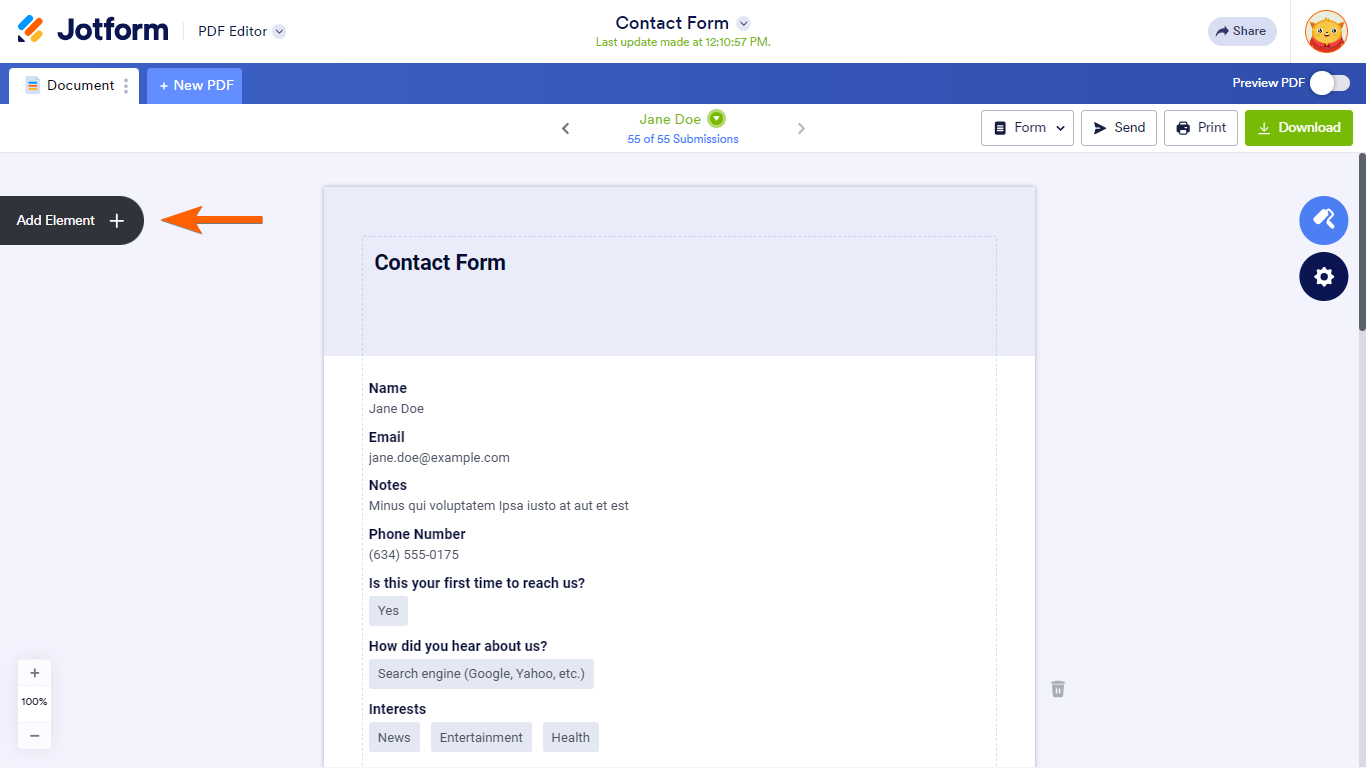 Steps to add elements in Jotform PDF Editor