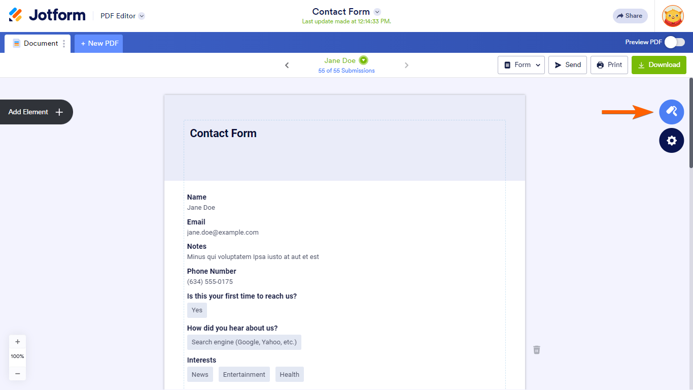 Steps to view customization options in Jotform PDF Editor