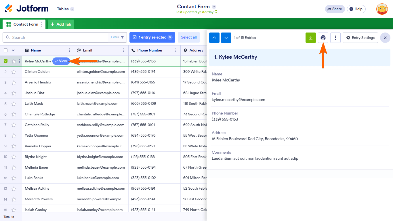 How to Print Entries in Jotform Tables