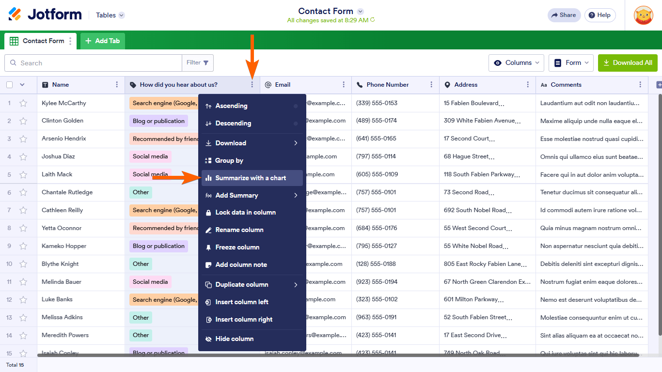 How to View Answer Summary Charts in Jotform Tables