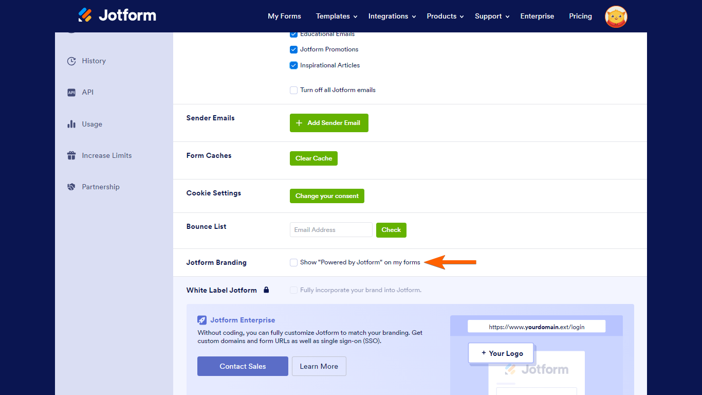 How To Remove Jotform Branding
