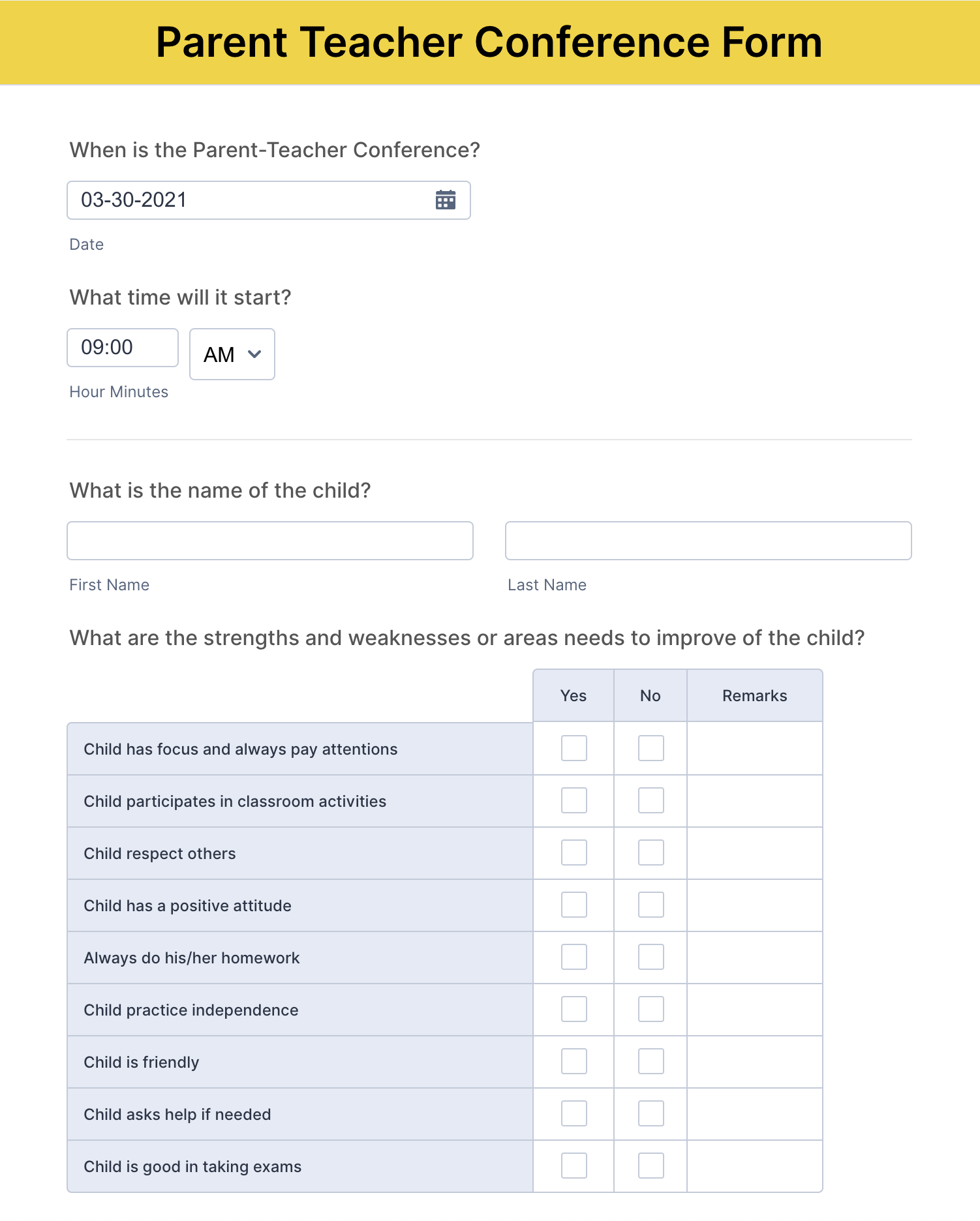 How To Conduct A Parent Teacher Conference   Parent Teacher Conference Form Template 