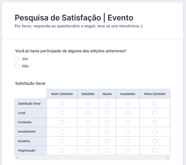 Modelos E Exemplos De Questionários - Jotform