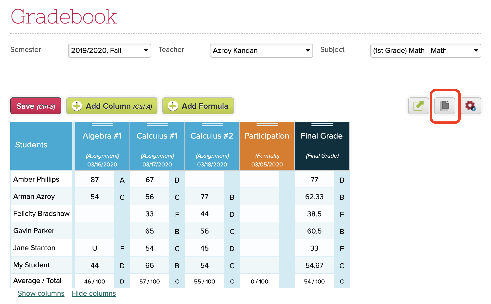 QuickSchools Gradebook