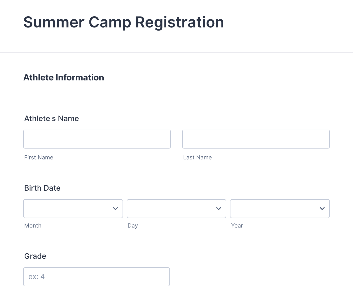 Summer Camp Detailed Registration Form Template Jotform