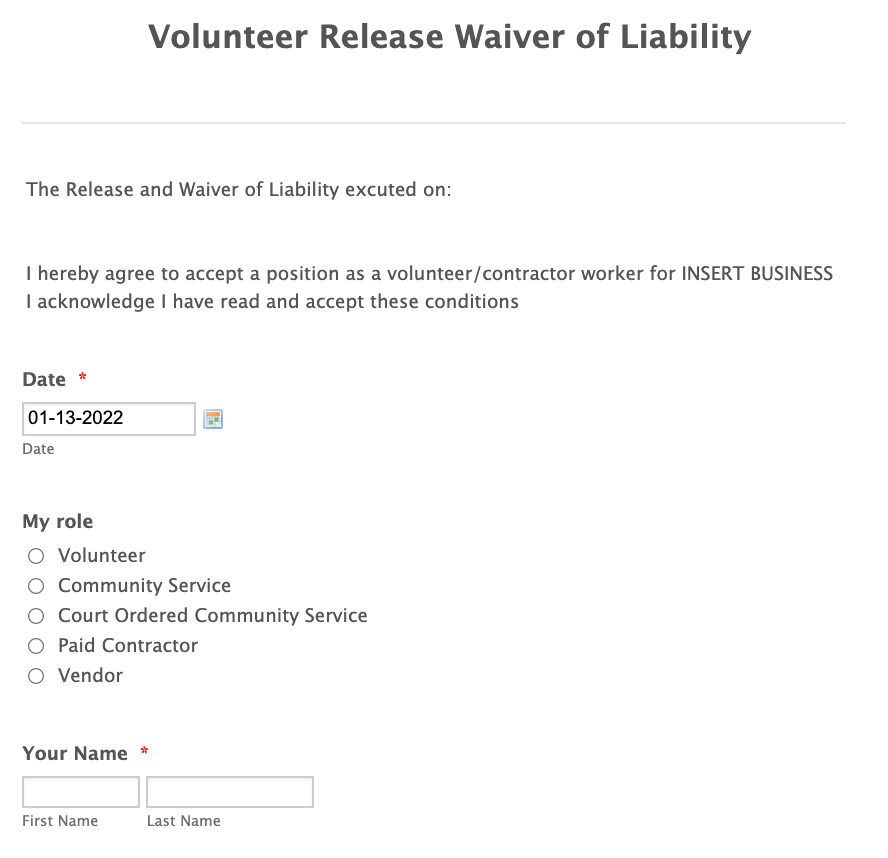 Volunteer Wavier Example