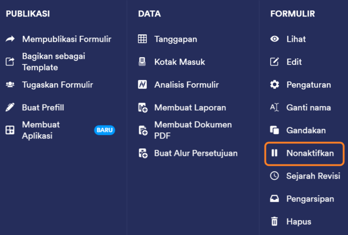 Cara Mengaktifkan Atau Menonaktifkan Formulir