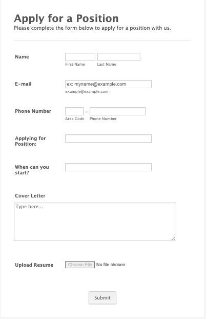 Job Application Form Template 