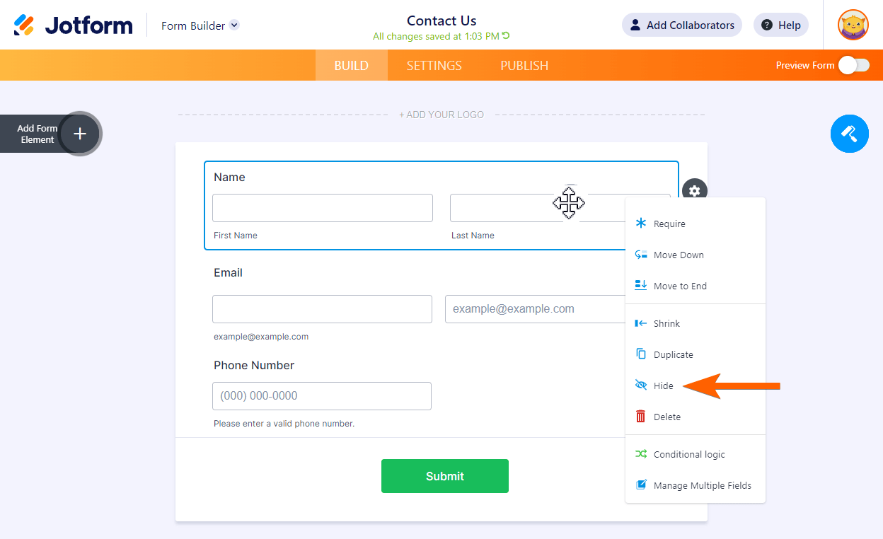 How To Hide Form Elements