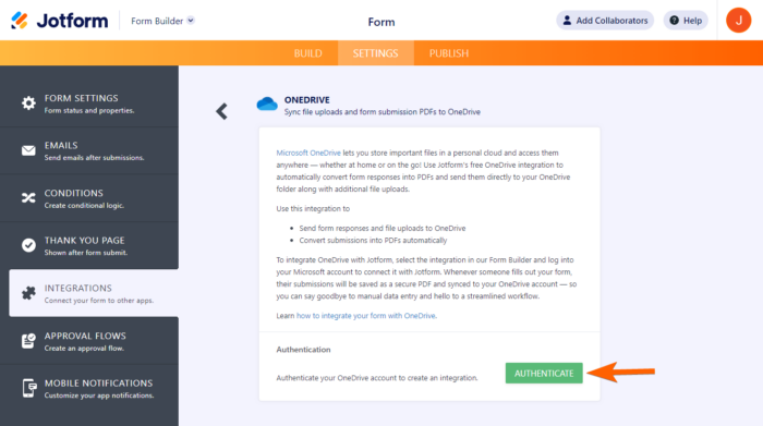 How To Integrate Jotform With OneDrive