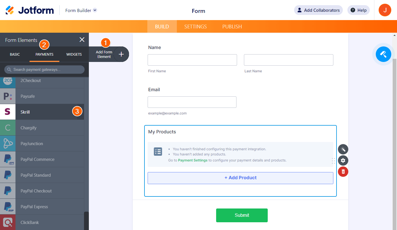 Pay tabs. JOTFORM.