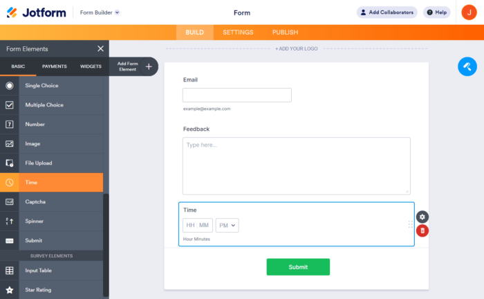 How to Add Time Field to a Form