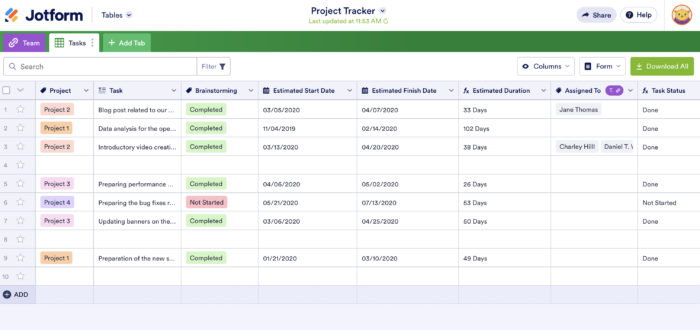 The year of project-tracking apps with tabular formats | The Jotform Blog