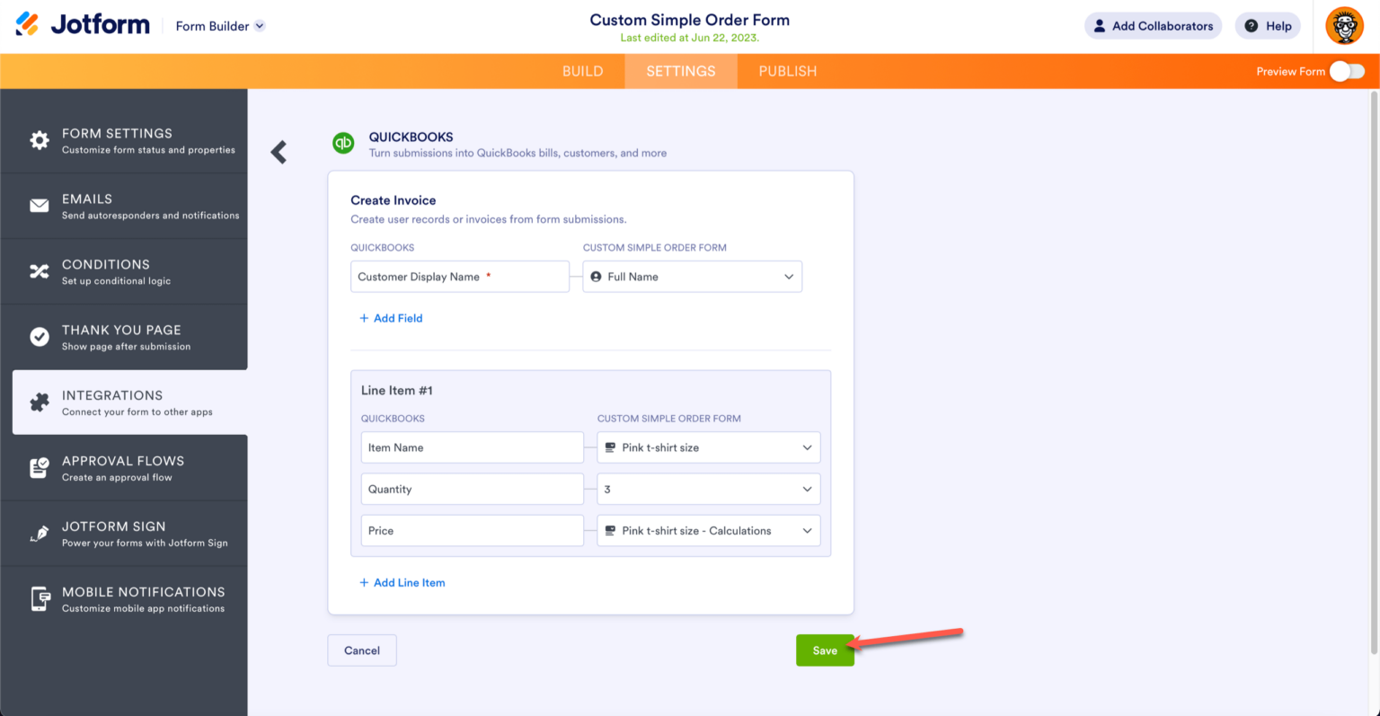 How To Create An Invoice With Jotform’s QuickBooks Integration