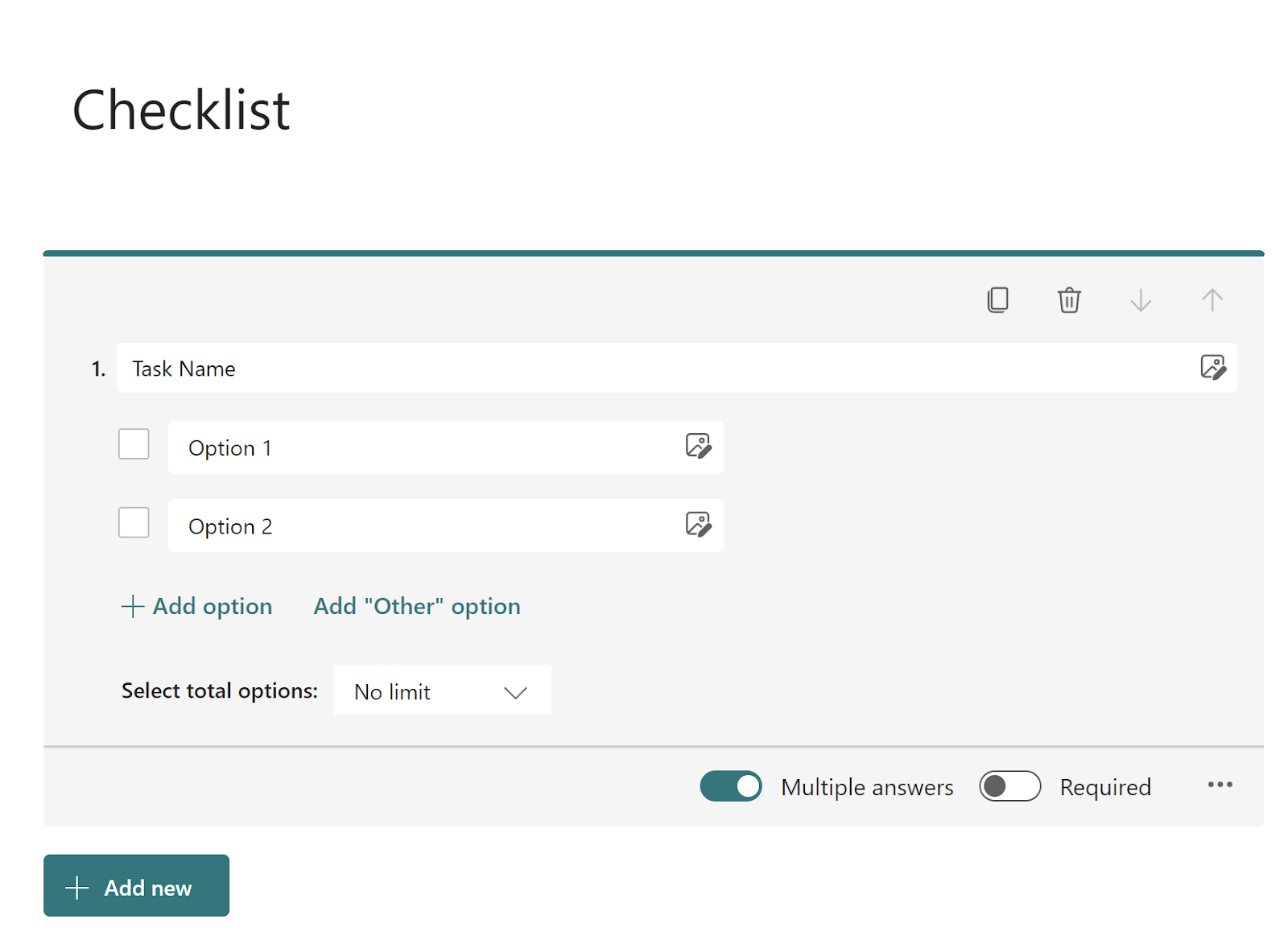 Screenshot of Checklist question settings