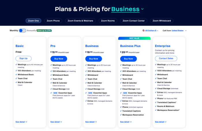 zoom business plan pricing