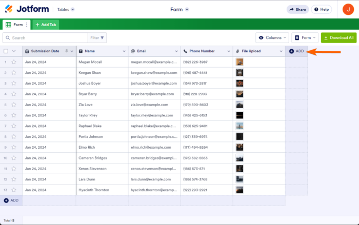 How to Send Files in Jotform Tables