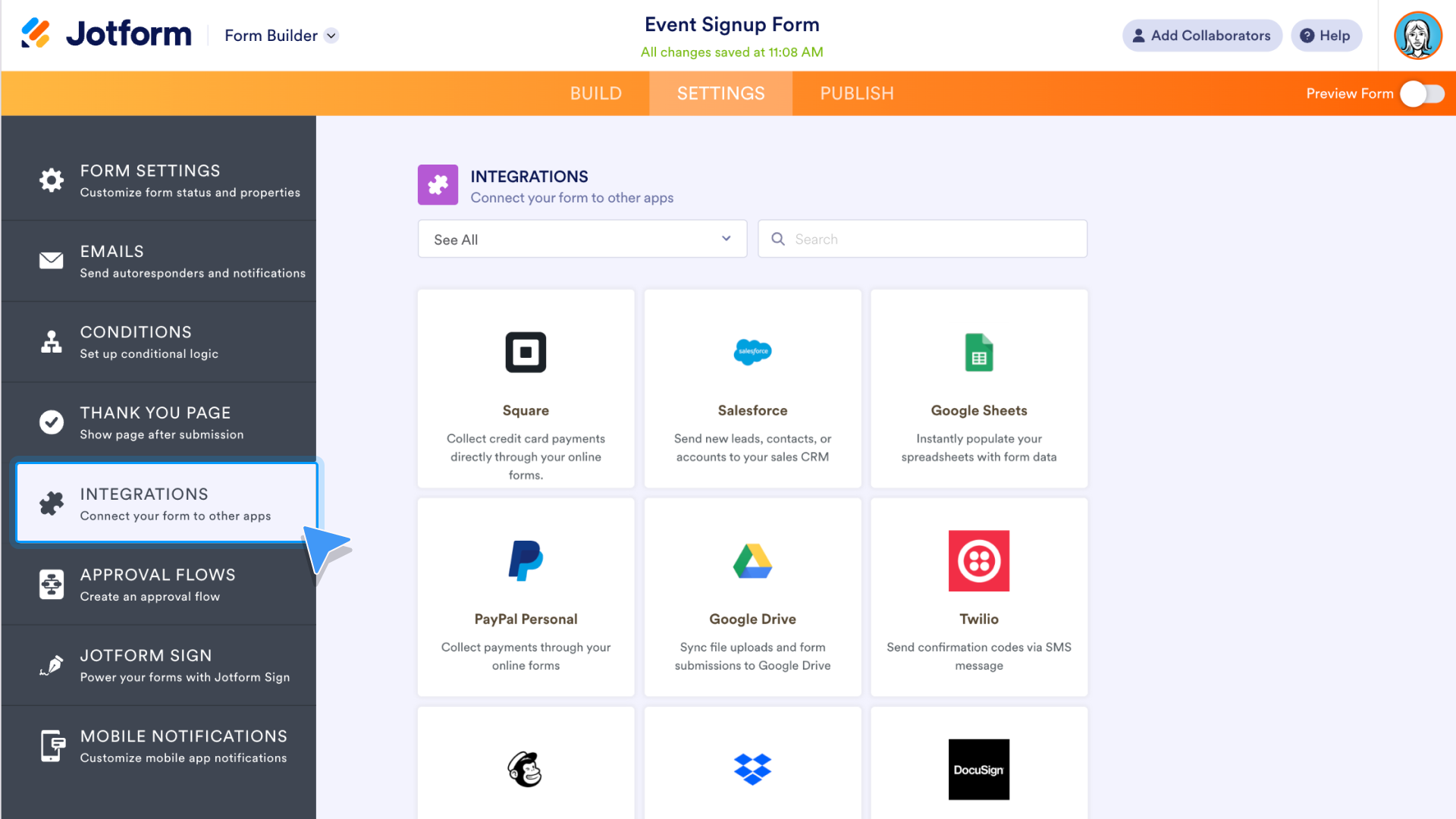 Integrations Tab