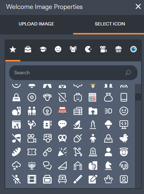 A pop-up window displaying a variety of icons to select for a 