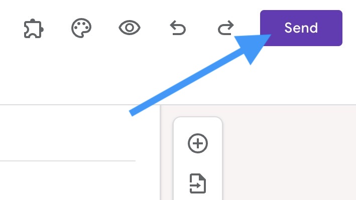 An arrow is pointing at the purple Send button at the top right corner of the page