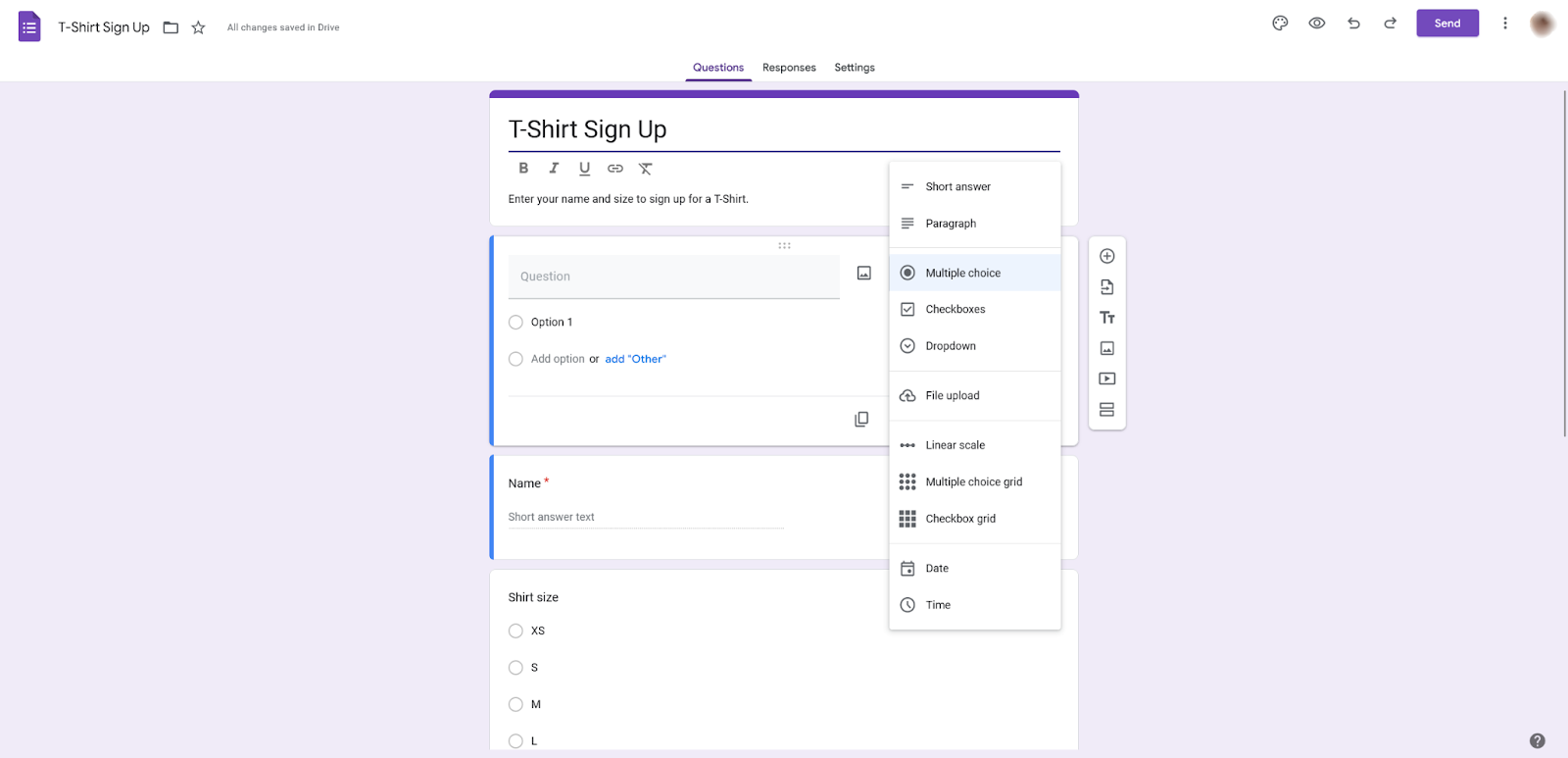 Selecting Multiple Choice From the Question Types in Google Forms