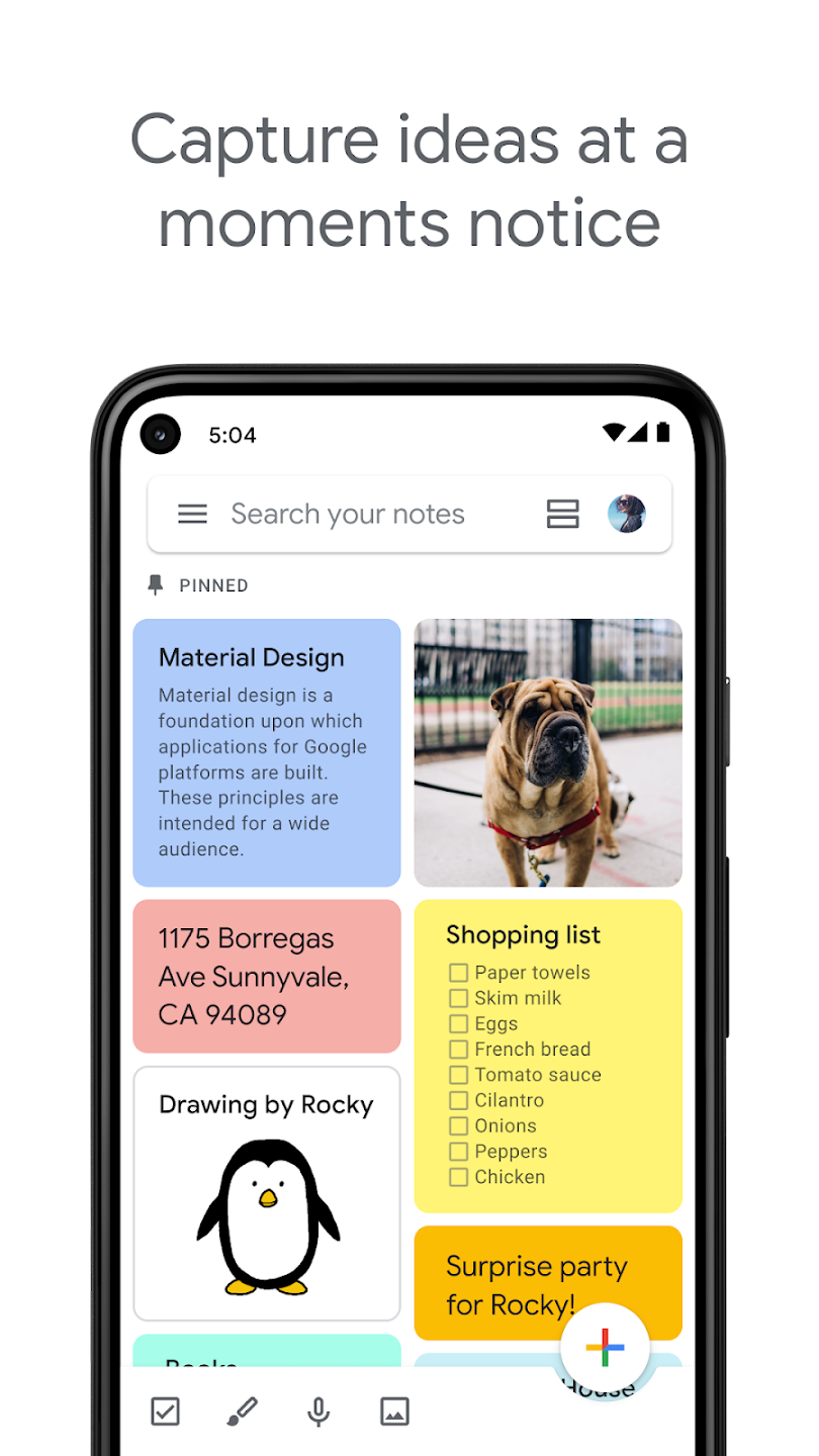 User Interface of Google Keep